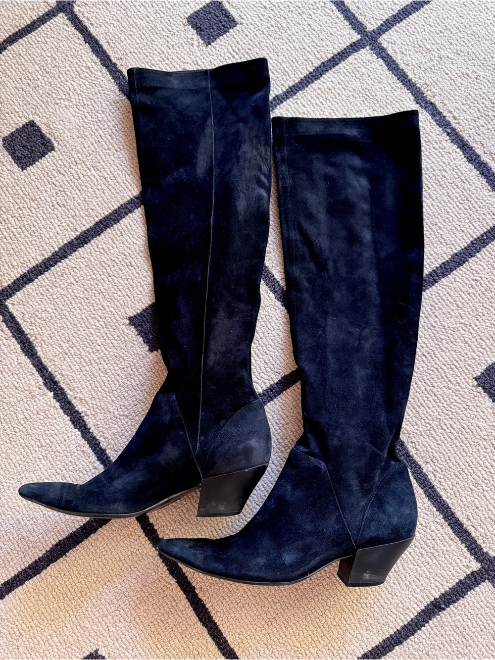 NINE WEST over-the-knee black suede leather pointed toe heeled boots vintage 8